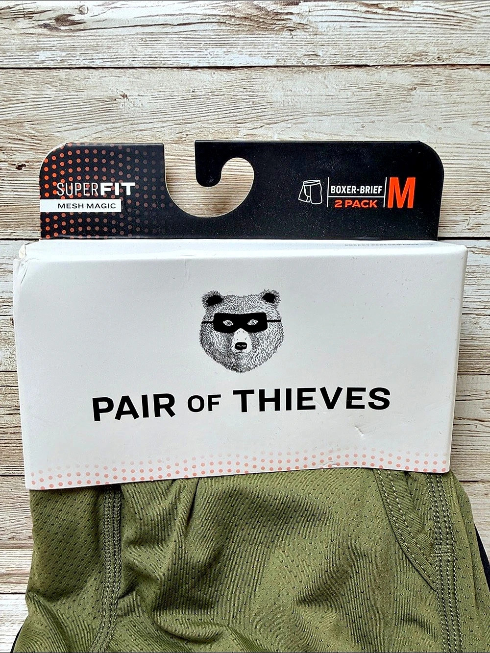 Pair of Thieves SuperFit Mesh Boxer Briefs 2-Pack Green & Black Medium NEW